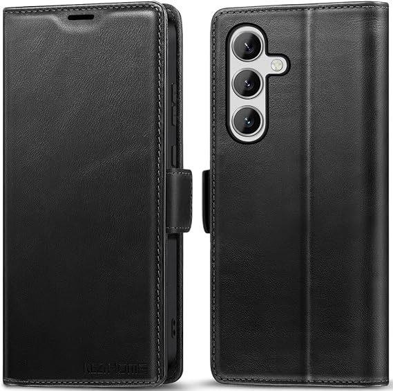 KEZiHOME Wallet Case for Samsung S25, Genuine Leather RFID Blocking Galaxy S25 Case with Card Slots, Magnetic Kickstand Phone Flip Cover Compatible with Samsung Galaxy S25 (Black)