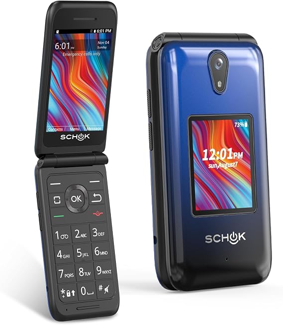 Schok 4G Flip Phone, AT&T/T-Mobile Compatible, Replaceable Shells (Blue/Red)