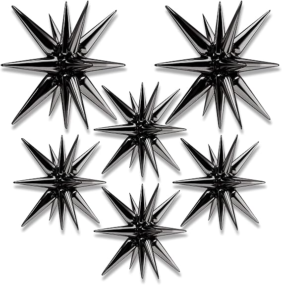 6 Pack Black Starburst Foil Balloons 14 Spike 27 & 22 Inch | Ideal for Gothic Themed Parties, Halloween, Birthdays, Weddings, Graduations, and New Year Celebrations