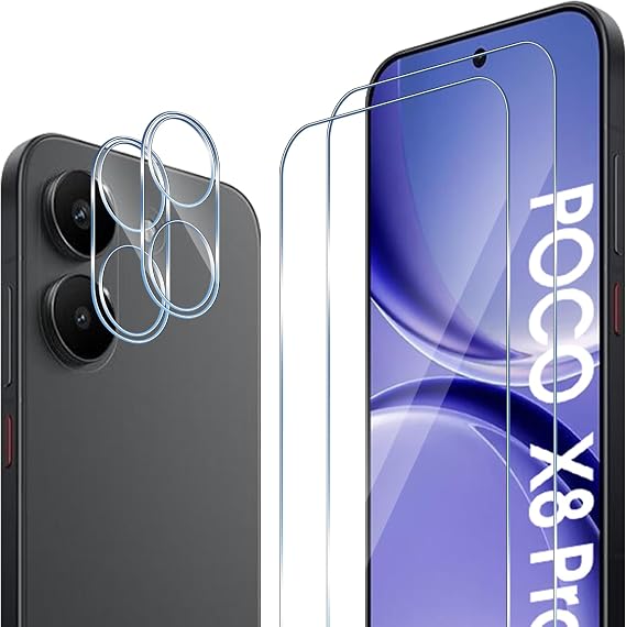 Screen Protector for Xiaomi POCO X8 Pro, 2+2 Pack | Tempered Glass Film + Camera Lens Protector, 9H Hardness, Anti-Fingerprint, HD Clear, Bubble Free Protective Glass Phone Film