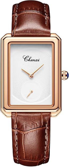 Women Rectangle Quartz Watch Leather Strap Dress Wrist Watch | Rectangular Case Textured Dial Soft Leather Strap Elegant Daily Style