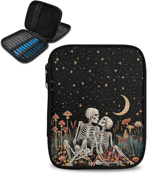 Hechitok Skeleton Starry Night Crochet Hook Case Organizer Stand Up Crochet Organizer Holder for Knitting Supplies