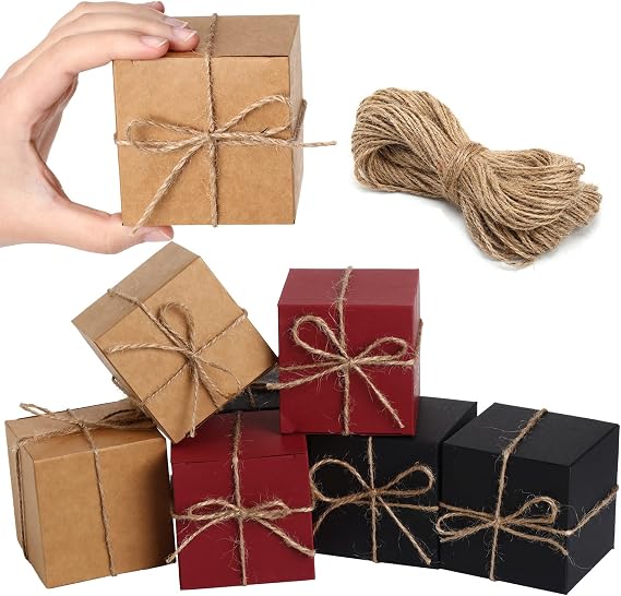 Spiareal 60 Pcs Christmas Square Kraft Gift Boxes,3 x 3 x 3 Inches