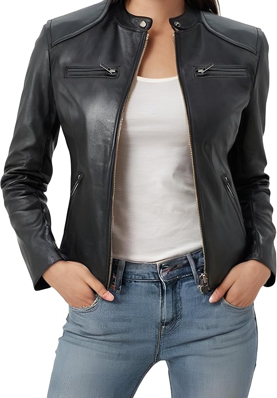 Casual Motorcycle Womens Leather Jacket - Leather Jackets For Women