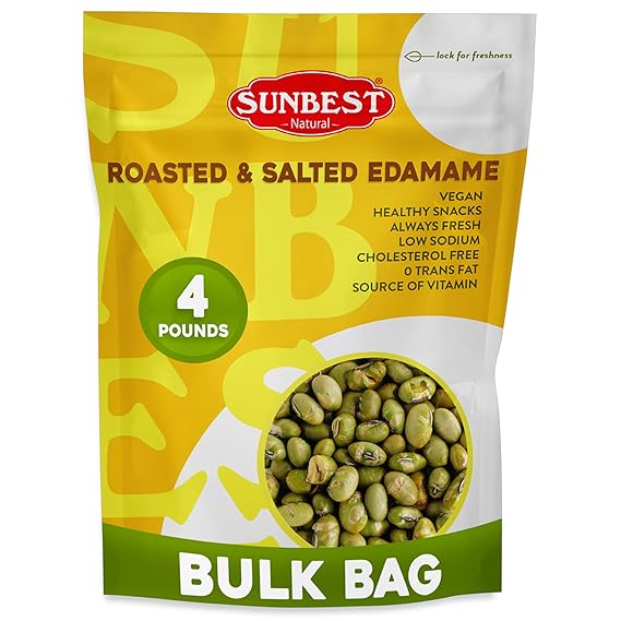 Sunbest Natural Edamame Beans, 4 lbs Salted & Dry Roasted Plant-Based Healthy Snack for Adults & Kids Low Carb, Keto, Vegan & Gluten-Free (64 oz)