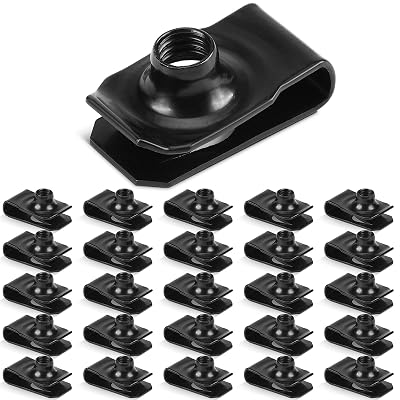 25 Pcs Extruded U Type Nuts Bumper Fender U Style Clip on Nut Extruded U Style Spring Nuts Black Fasteners for Automotive Metal Fender Grill Retainer ClipsM6