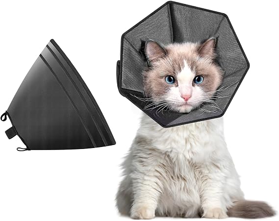 Soft Dog Cone for Dogs After Surgery, Breathable Pet Recovery Collar for Large Medium Small Dogs and Cats, Adjustable Dog Cone Collar, Elizabethan Collar (Black, S(Neck 8-12.7))