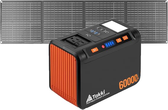 Takki Solar Generator Peak 450W Portable Power Station with 60W Solar Panels 222Wh Pure Sine Wave Camping Lithium Battery Power Pack with AC 110V Outlet for Camping CPAP Home Use Emergency Outdoor