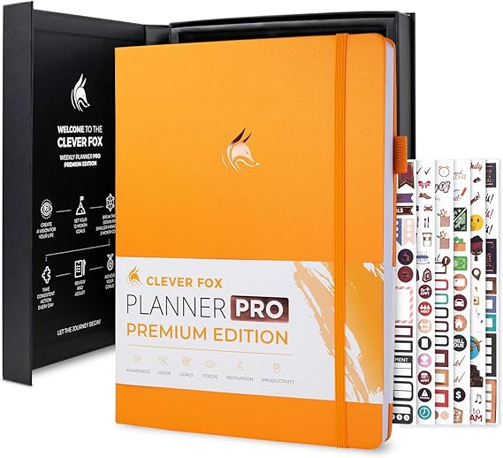 Clever Fox Planner Pro Premium Luxurious Weekly & Monthly Planner with Budget Organizer for Productivity & Goals, Undated, A4 (Amber Yellow)