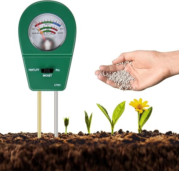 Soil Moisture Meter, 3-in-1 Soil Moisture/Fertility/pH Tester, Plant Soil Meter, Suitable for Garden Care, Lawns, Agriculture and Indoor/Outdoor Plants (No Batteries Required)
