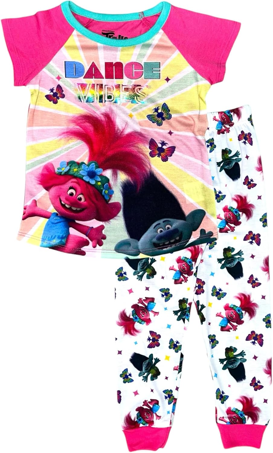 Trolls Soft Pajama Set for Girls - Crewneck Short Sleeve Top and Pajama -PinkDance Vibes, 78