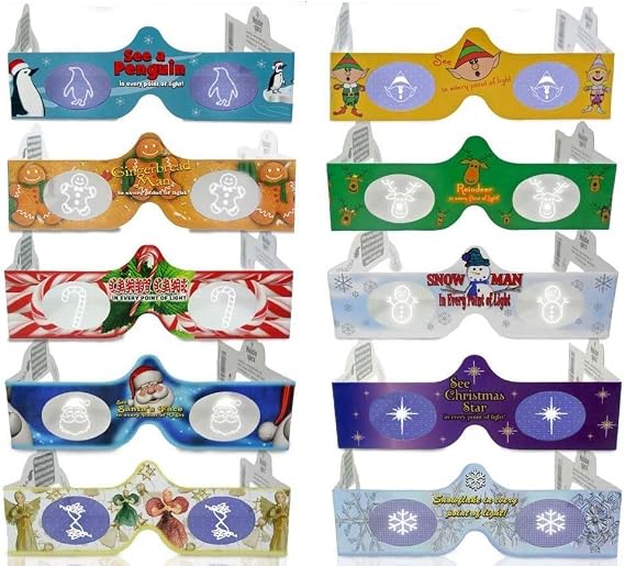 3D Christmas Glasses - 10 Pack Holiday Specs - Hologram Holiday Images