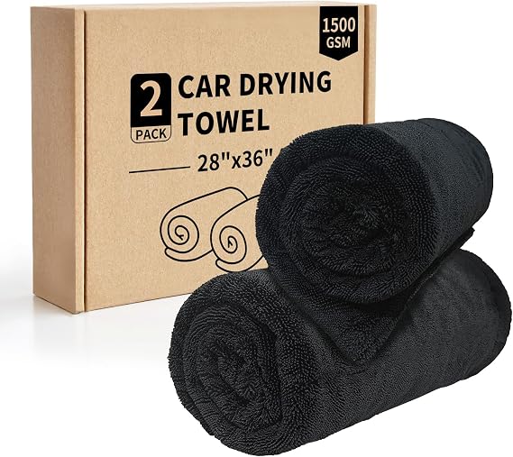 2-Pack Car Drying Towel (28" x 36"),1500 GSM Double Sided Microfiber Towels