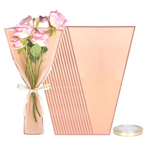 phnydreg 50Pcs Flower Bouquet Bags with Ribbons Clear Flower Wrapping Paper Waterproof Floral Sleeve for Mother's Day Wedding Birthday Graduation Gift Packaging