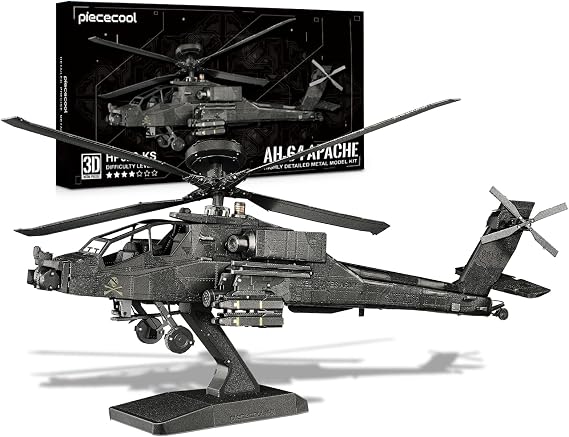 Piececool 3Dメタルパズル 大人用 AH-64 Apache ミリタリー ヘリコプター 飛行機 モデルキット DIY 趣味 組み立てキット 誕生日 クリスマス ギフト 男女兼用 14歳以上