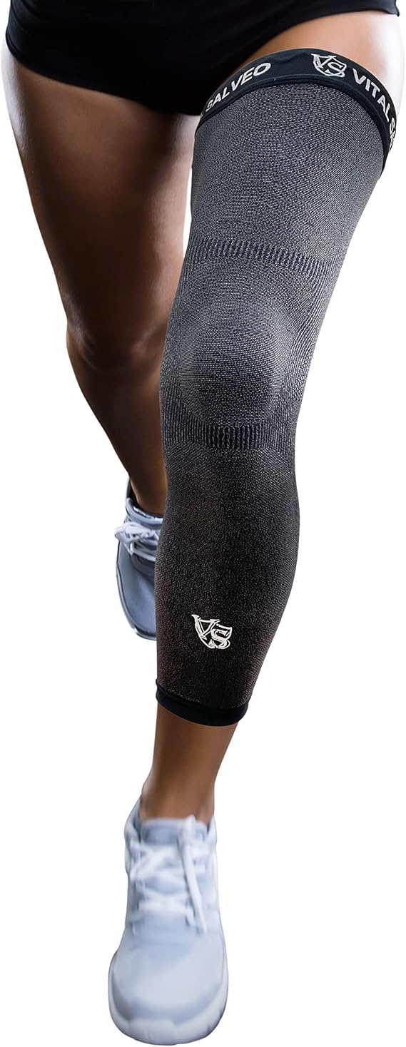 Vital Salveo Germanium & Carbon Recovery Full Leg Sleeve Compression Leg Sleeve, Long Knee Sleeve for Arthritis, Basketball, Cycling, Football, Dark Grey (1 PC) Medium