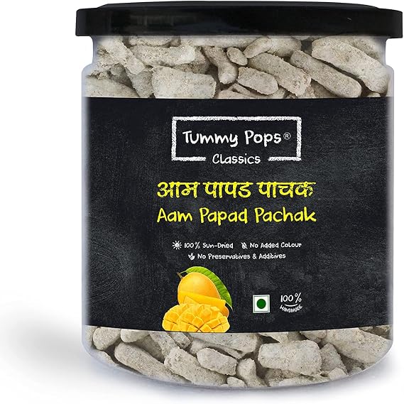 Tummy Pops Khatta Meetha Aam Papad Slice | 275 gm Jar | Aam pachak Churan/Aam Lachha/Tasty Dry Mango Candy/Digestive After-meal Mukhwas Mouth Freshener