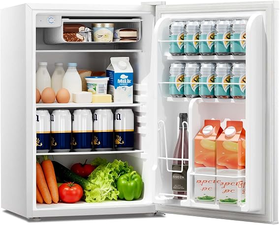 Kismile 4.41Cu Ft Compact Refrigerator Single Door Mini Fridge with Freezer | 7 Adjustable Thermostat, Quiet & Energy Efficient Small Fridge Dorm Fridge for Bedroom, Office, Dorm, Apartment, White