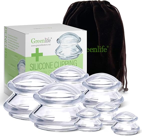 GreenLife Cupping Therapy Sets -Silicone Cups Set Firm (7 Cups) Professional Massage Tool for Muscle Soreness Pain Relief Body Neck Knee, Deep Muscle Massager, Anti Cellulite Joint Pain Recovery
