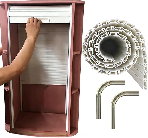 Kitchen Cabinet Tambour Door Kit, Roll Up Wardrobe Doors Retractable Pull-Down Sliding Folding Door for Pantry Office