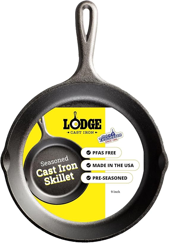 Lodge Pre-Seasoned Cast Iron Skillet, PFAS-Free, 9 Inches