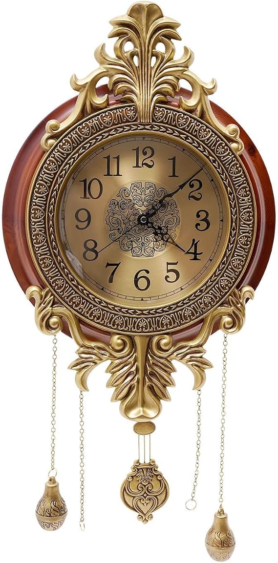 Retro Style Wall Clock with Swinging Pendulum, 13.8 * 29in Metal Wall Clock, Indoor Wall Mount Pendulum Wall Clock, Silent Non-Ticking, for Living Room Hallway Office Bedroom Exhibition Hall