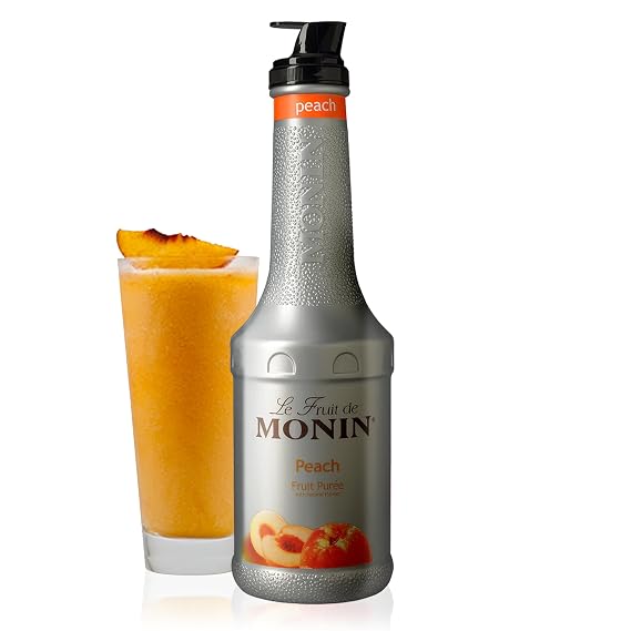 Monin Peach Fruit Puree - Fruit Puree Beverage Mixer - Non GMO - No Artificial Ingredients - Allergen Free - 1 Liter Bottle