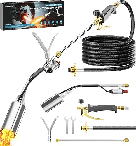 PAULINN Propane Torch Weed Burner, 340,000 BTU Weed Torch Flame Weeder with POL CGA 510 11.5FT Hose