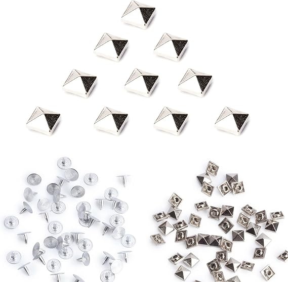 Weddecor 10mm Silver Square Triangle Pyramid Rivets Studs - for Leather Craft, DIY Projects, Bags, Belt, Shoe Decorative Clothing, Jeans Clothes (Pack of 100)