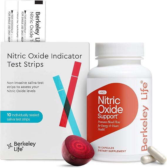 Berkeley Life Nitric Oxide Supplement & Strips Bundle, 30 Caps & 10 Strips | Nitric Oxide Booster & At-Home Testing Strips, Supports Healthy Blood Pressure & Cardiovascular Health