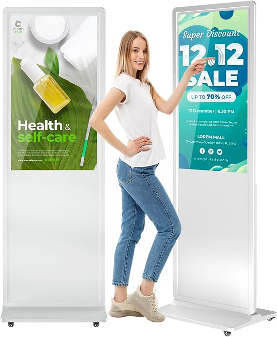 MWE 37 Inch Touchscreen Kiosk, Indoor Floor Standing Digital Signage Displays, LCD Screen Advertising Display Totem, Interactive Display Poster Android System with Auto Media Player-White