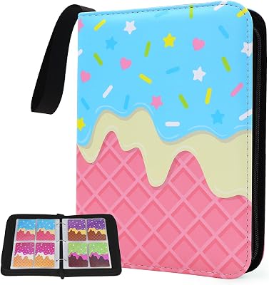 Cute Ice Cream Cake Card Binder for Girls, 400 Pocket Card Album Gifts, Ice Cream Donut Trading Game Card Holder Album for Standard Size Cards, Collectible Game Collection Case Blue