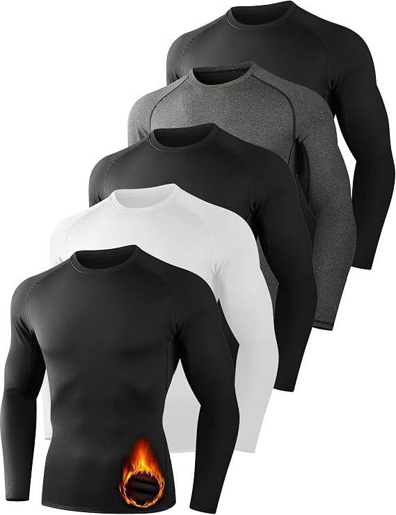 Dalavch 5 Pack Thermal Compression Shirts for Men Long Sleeve Fleece Lined