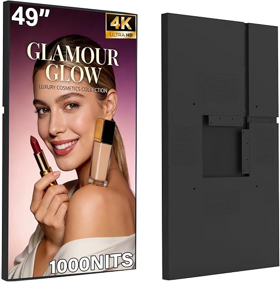 49Inch 4K Wall Mount Digital Signage, 1000nits High Brightness Slim Frameless Advertising Display, Commerical Display LCD Monitor with CMS/U-Disk Plug&Play, Split Screen, 7/24 Timer Switch
