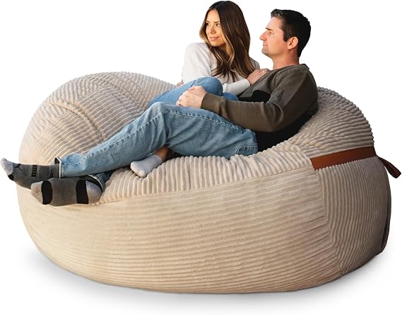Big Joe Fuf 7Ft Giant Foam Bean Bag Chair, Oversized Couch with Removable Cover for Kids, Teens, Adults, Vanilla Latte Corded Plush, 7 Foot | Premium Shredded Foam Filled, Corded Plush, Adult-Sized Comfortable Seating, Supports Up to 300 lbs