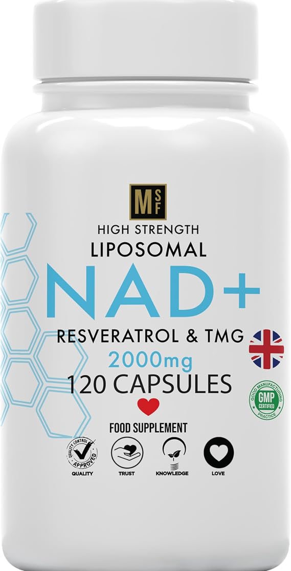 NAD+ with Resveratrol & TMG 2000mg | 120 Capsules High Strength NAD | 4 Months Supply 1-A-Day | Anti-Ageing | Boost Metabolism Antioxidant Cell Repair NADH, Liposomal Max Absorption, Vegan, UK Company