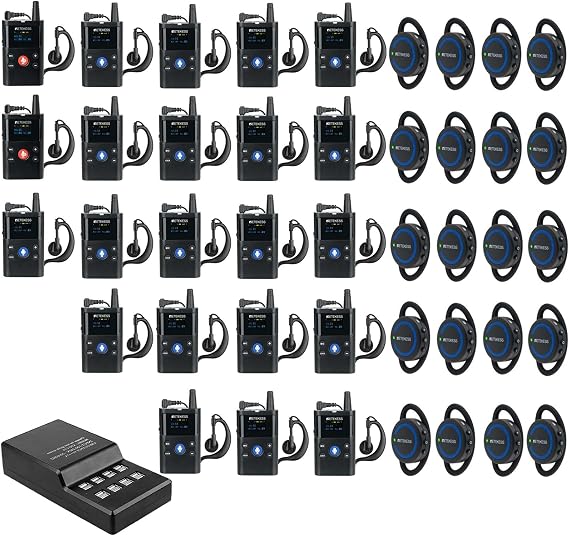 Retekess TT126 Two- Way Factory Tour Guide System, Conference Communication Equipment, Digital Technology, Two-Way Tour Guide Headsets for Church, Plant (2 TX 20 RX and 20 Ear Receivers)