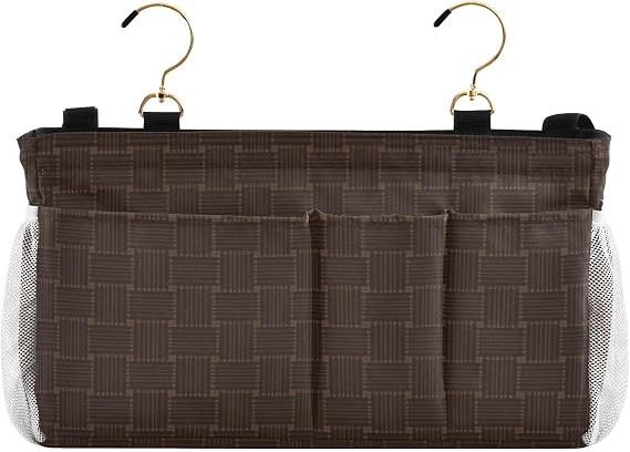 Bedside Storage Organizer Dark Brown Weaving Plaid Pattern Storage Bag Dorm Bed for Headboards Bunk Beds Dorm Rooms Organizer Caddy mesa para litera