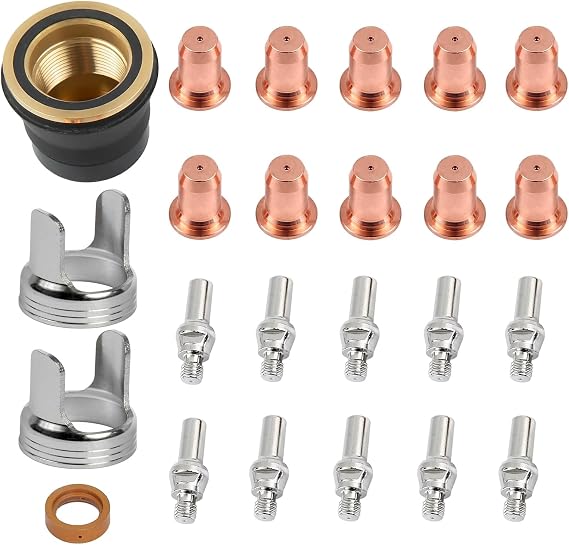 24pcs Plasma Cutting Torch Consumables Sets Tip Electrode of IPT40, Suitable for Cut 55DS Pro/Cut 65DS Plasma Cutter Consumables, Brass Zinc Alloy Stainless Steel Material