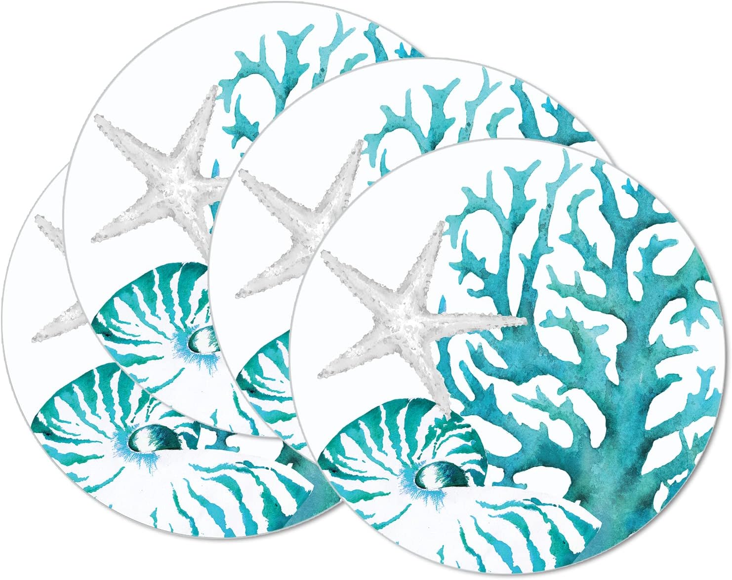 CounterArt Coral Life 4 Pack Round Reversible Easy Care Flexible Plastic Placemats Made in The USA Reversible Flexible Easily Wipes Clean