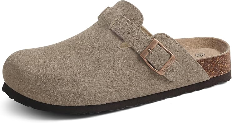 Genuine Suede Clogs for Women Men Soft Cork Footbed Leather Mules Comfort Potato Shoes with Arch Support
