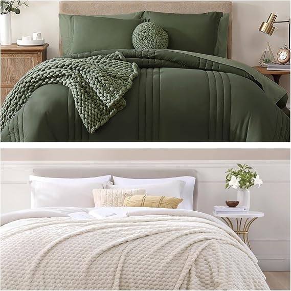 Monbix 7 Piece Comforter Sets and Fleece Throw Blanket Bundle
