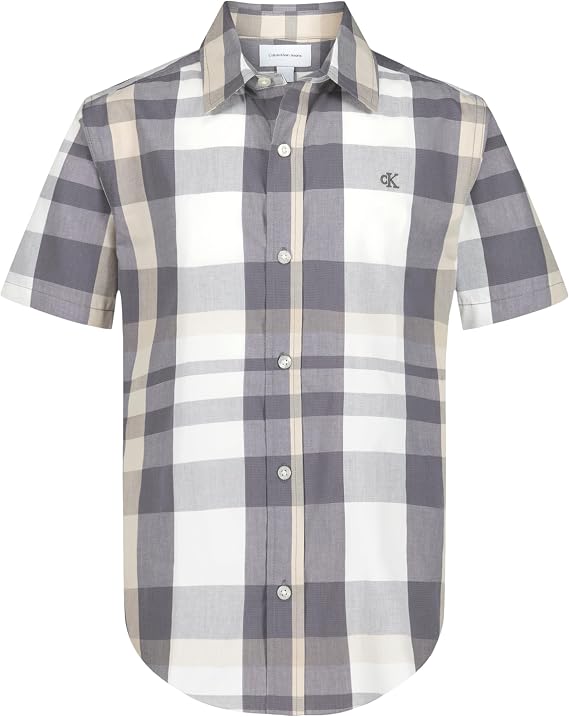 Calvin Klein Boys' Short Sleeve Woven Button-Down Shirt