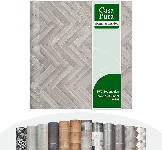 CV Cusion Vinyl Flooring | PVC Decking Roll, Non-Slip Laminate Floor Covering (Foamed) Chevron Oak 907M Elegant Wood Effect Textured Surface Flooring (100 x 200 cm)