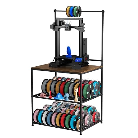 3D Printer Stand with Filaments Storage, 29.13"L x 22.44"W 3D Printer Table Filament Organizer Spools Holder Racks with Removable Basket, Hold Spool PLA, ABS, PETG for Workshop Studio Office (Brown)