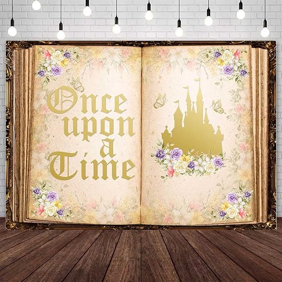 AIBIIN 7x5ft Once Upon a Time Backdrop Fairy Tale Books Wedding Party Decorations Supplies Ancient Castle Princess Romantic Story Happy Anniversary Birthday Party Banner Photo Shoot Props