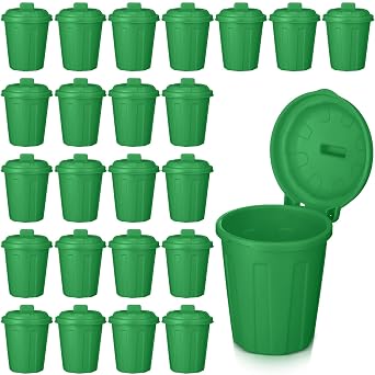 Zubebe 24 Pcs Green Mini Trash Can Mini Toy Garbage Can Small Desktop Storage Bin with Lids for Trash Party Favor Garbage Truck Birthday Decoration Party Supplies Home School Classroom