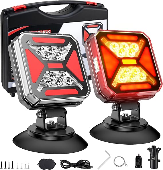 2026 NewGen 8-IN-1 Wireless Trailer Lights, 110 Adjustable Wireless LED Trailer Lights Magnetic, Rechargeable 10H of Use 165FT Ultra-Long Range Tail Light Lenses for Trucks RV Camper Boat Caravan