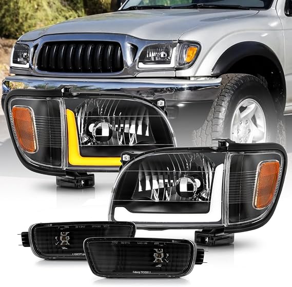 KEEKPO - For 2001-2004 Toyota Tacoma Upgrade LED Tube Sequential Signal Headlights w/Greeting Light Pair Set Left+Right