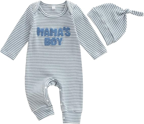 Newborn Little Brother Romper Baby Boy Waffle Knit Outfit With Hat Set